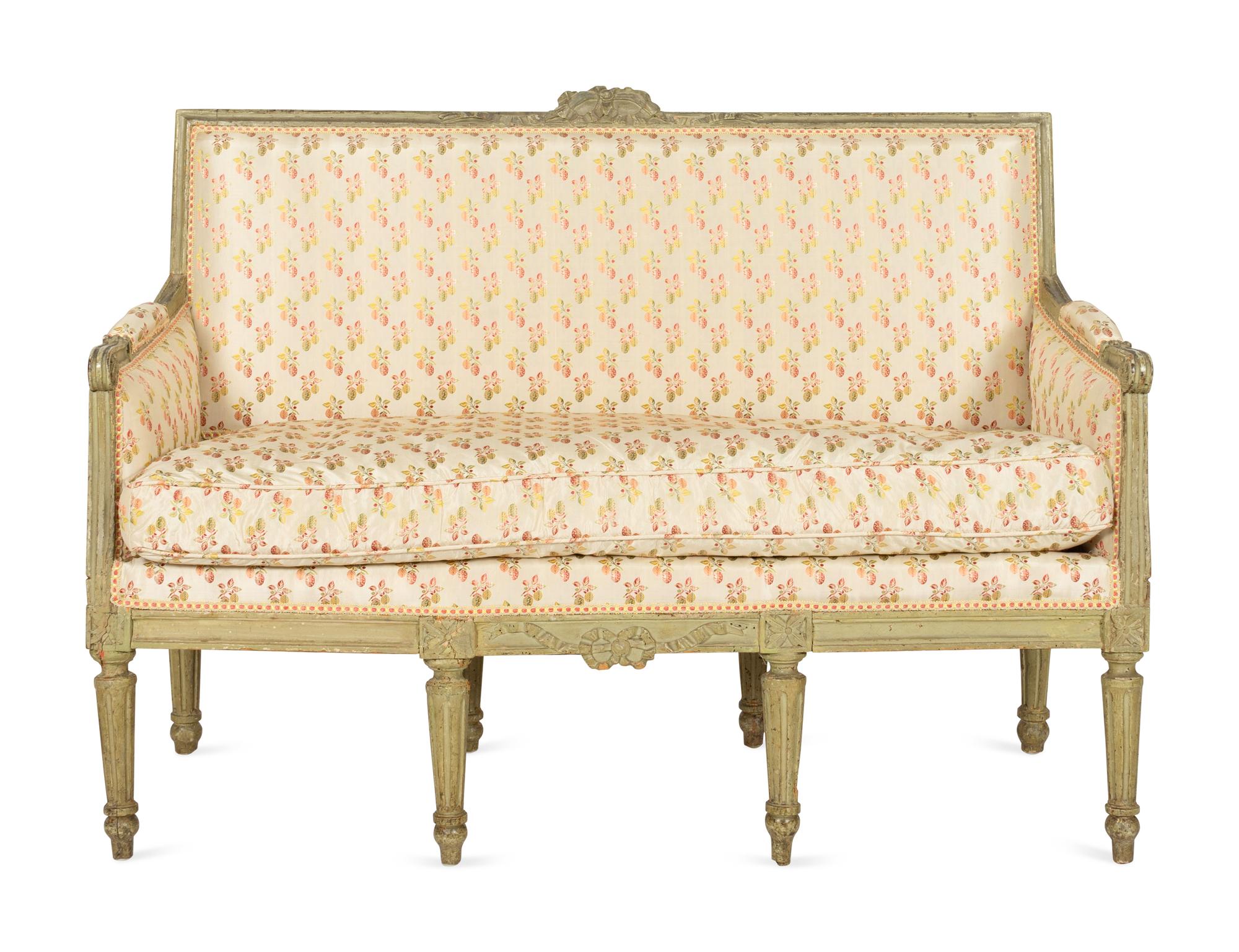 A Louis XVI Gray-Painted Beechwood Settee