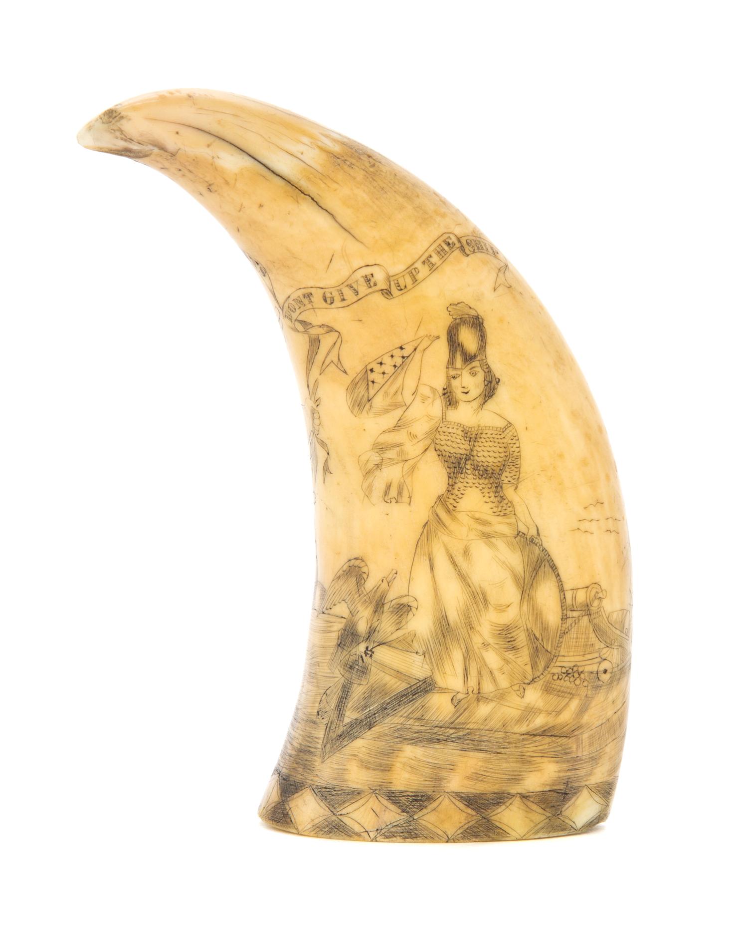 An American Scrimshaw Whale's Tooth, Length 5 1/4 inches.