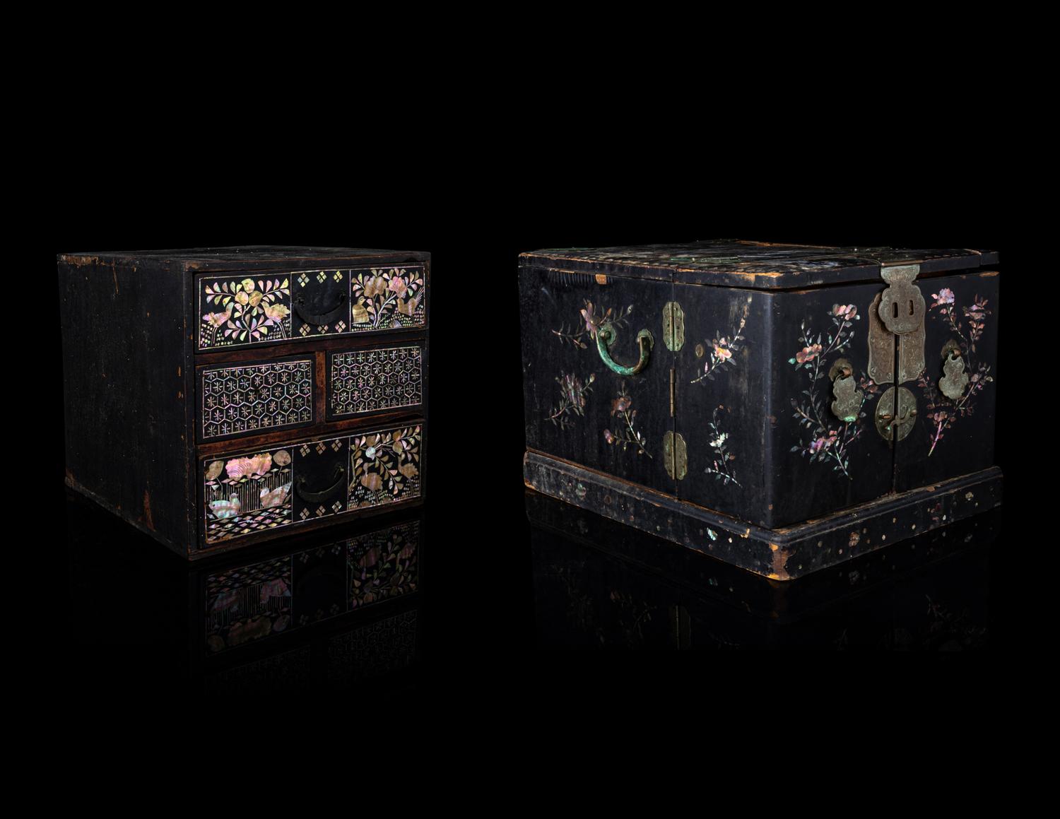 Two Small Chinese Mother-of-Pearl Inlaid Hardwood Chests