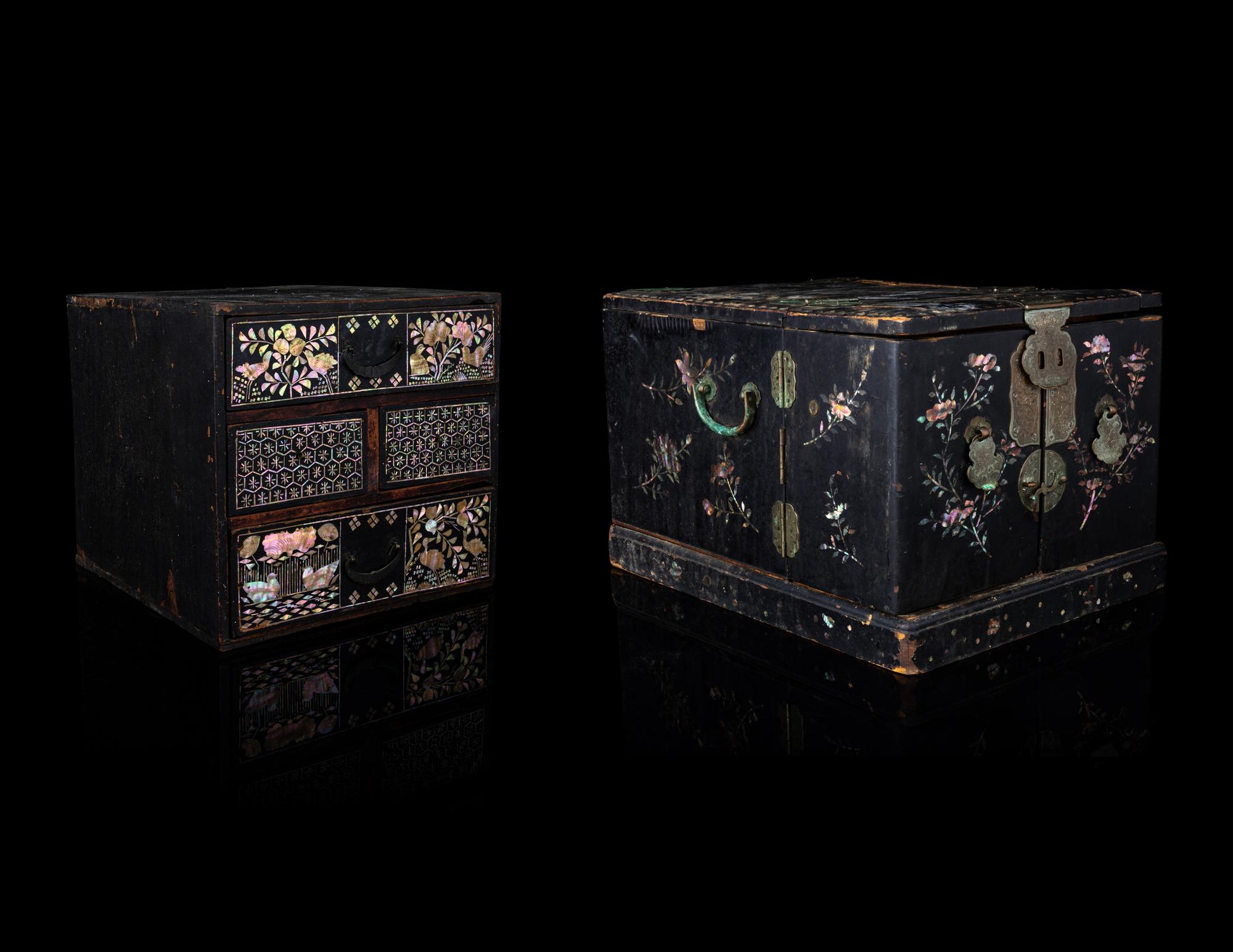 Two Small Chinese Mother-of-Pearl Inlaid Hardwood Chests