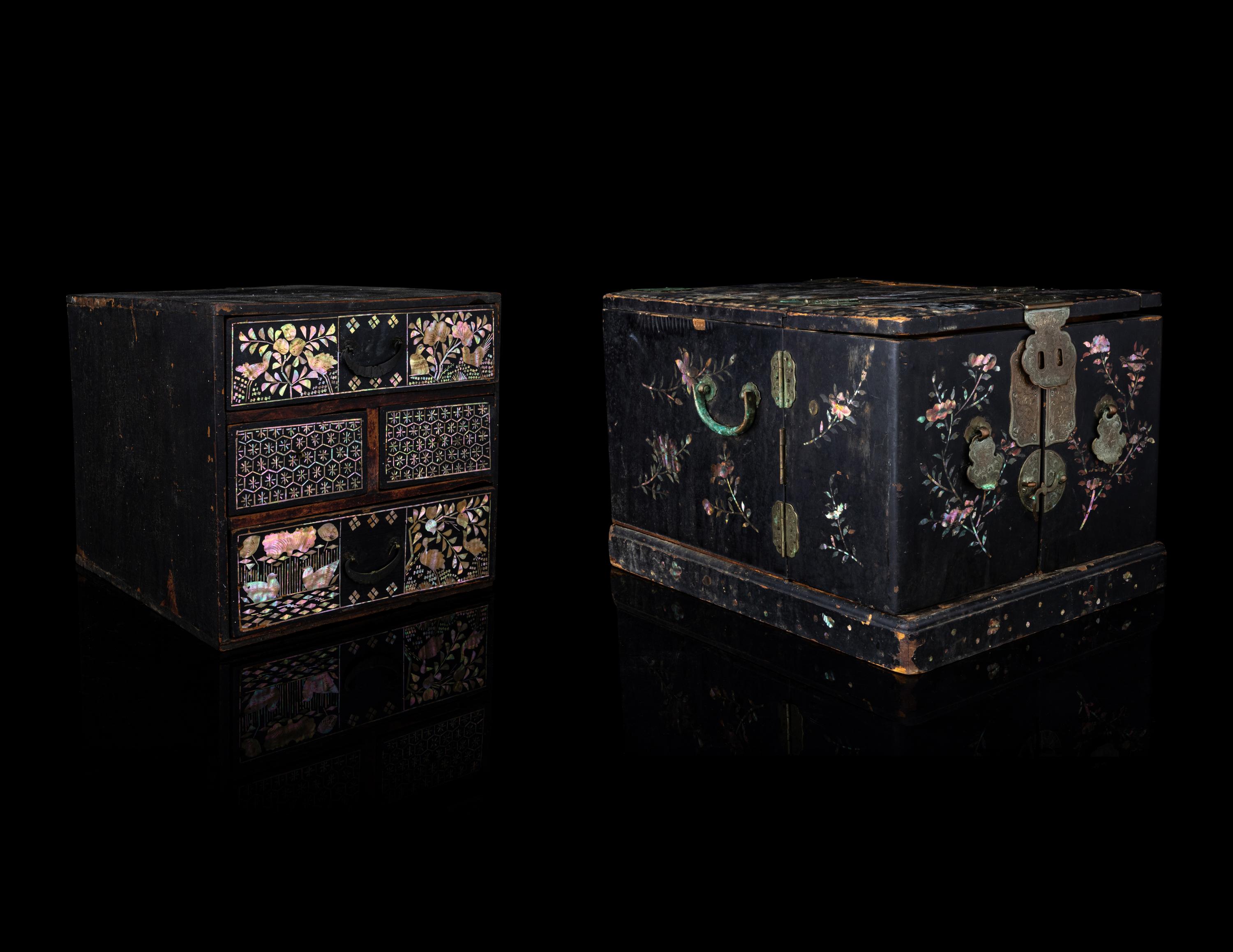 Two Small Chinese Mother-of-Pearl Inlaid Hardwood Chests
