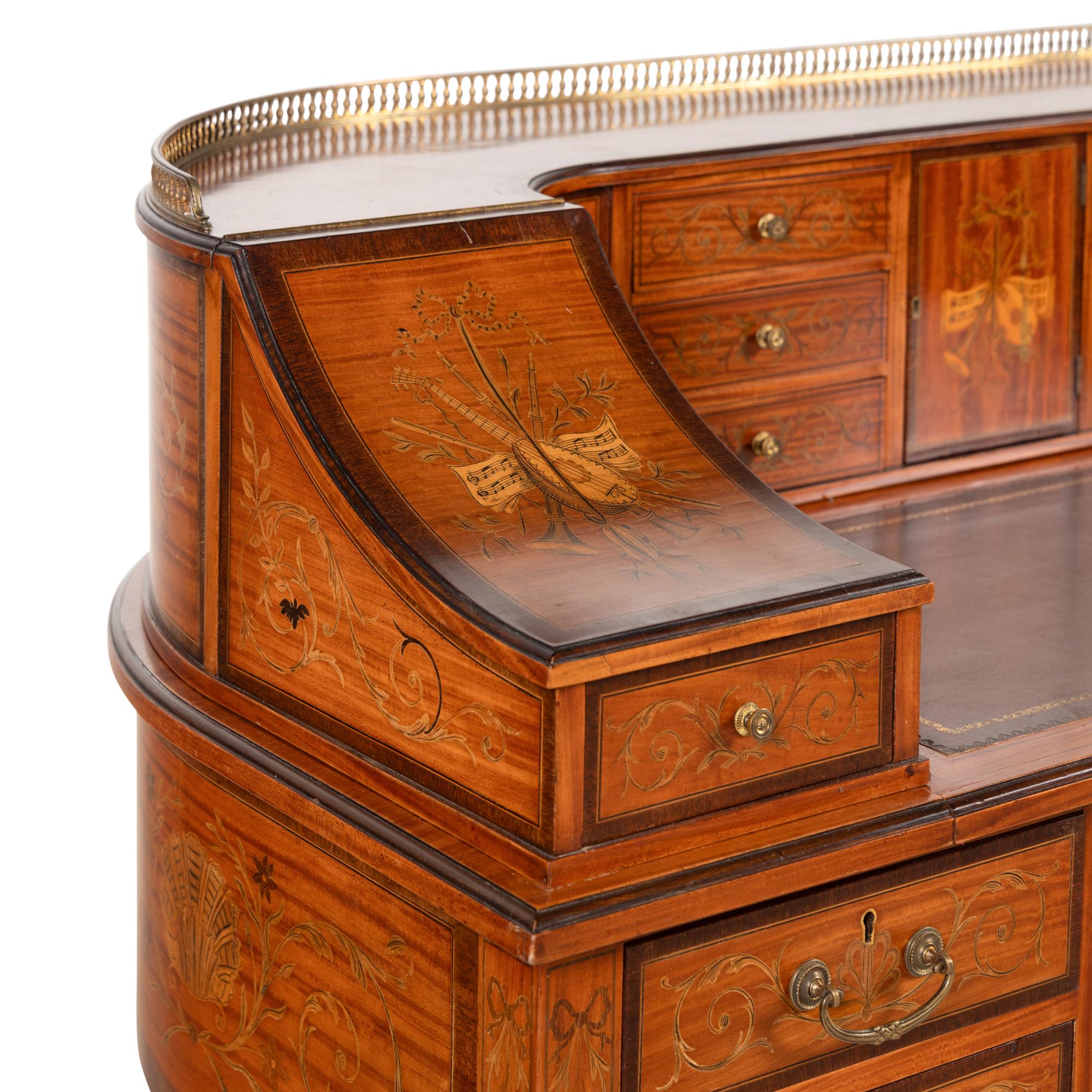 An Edwardian Satinwood and Marquetry "Carlton House" Desk
