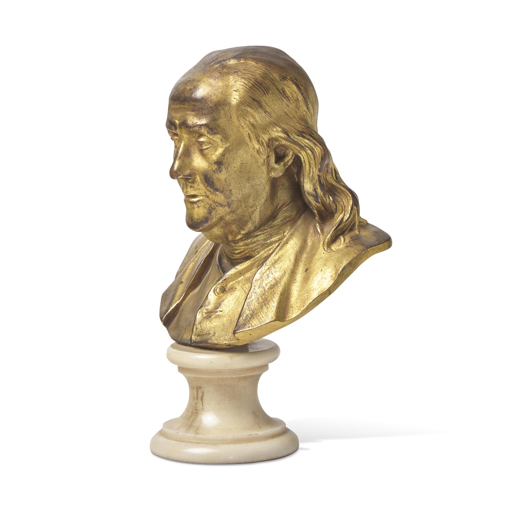 A French Gilt Bronze Bust of Benjamin Franklin, After the Example by Jean-Antoine Houdon (French, 1741-1828)