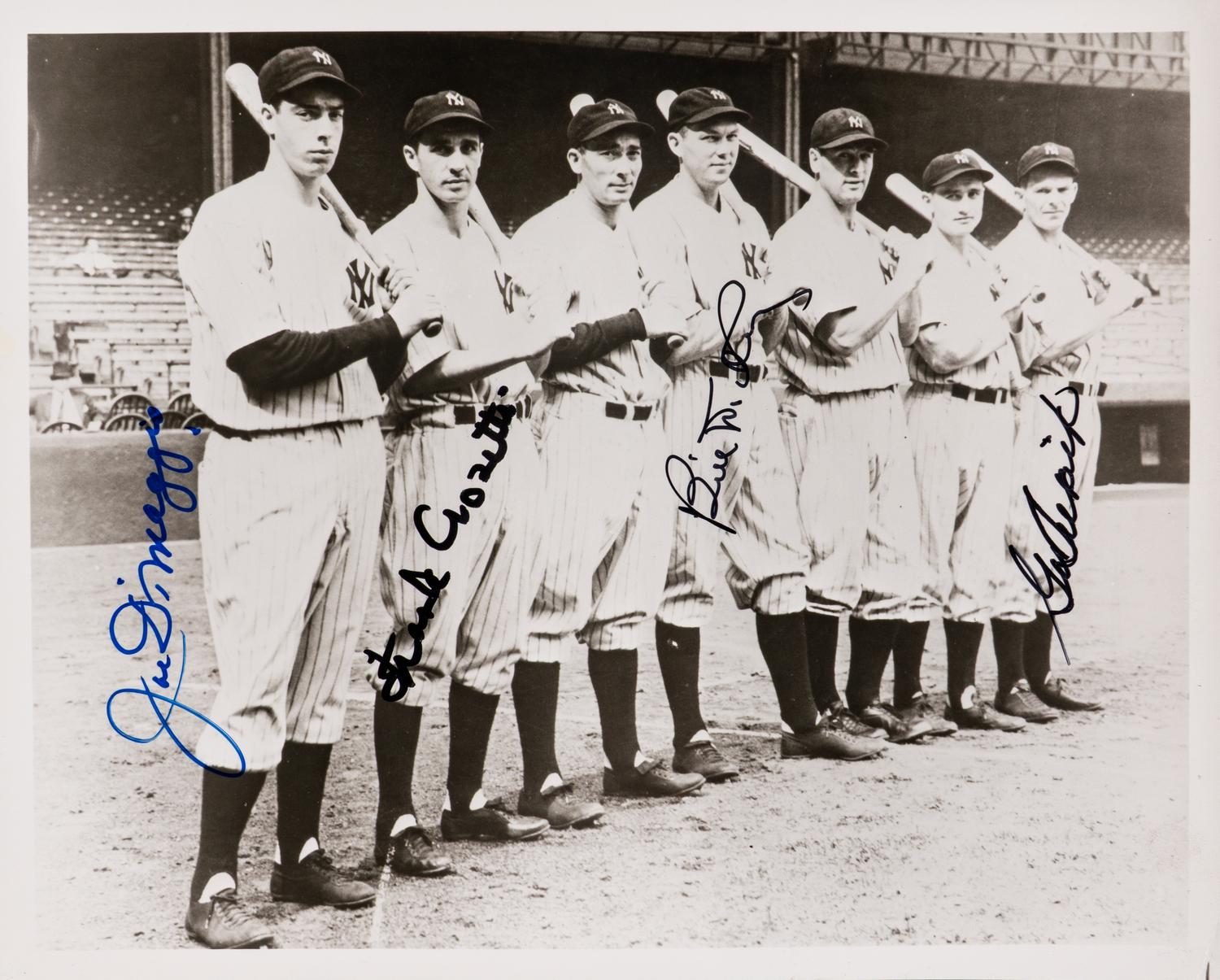 A New York Yankees New Murderer's Row Photograph Signed by Joe DiMaggio, Frank Crosetti, Bill Dickey and George Selkirk (Beckett Authentication Services)