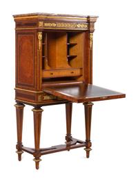 A Louis XVI Style Gilt Bronze Mounted Amboyna Marble-Top Secrétaire à Abattant