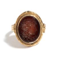A Neoclassical Gold and Carnelian Finger Ring with a Head of Medusa