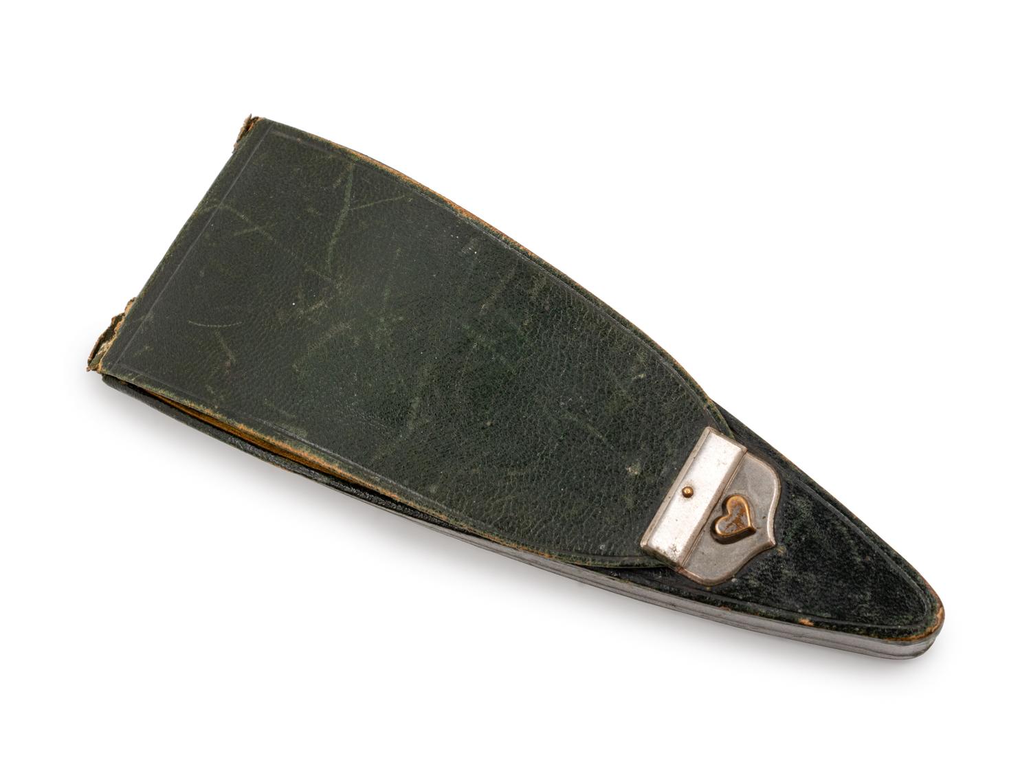 Two Pairs of Continental Steel Bird-Form Needlework Scissors in a Leather Case