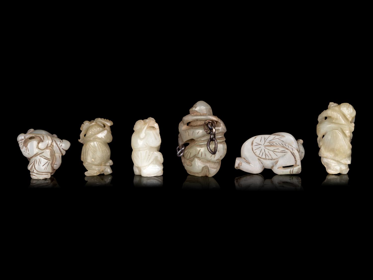 Six Celadon Jade Carvings of Boys