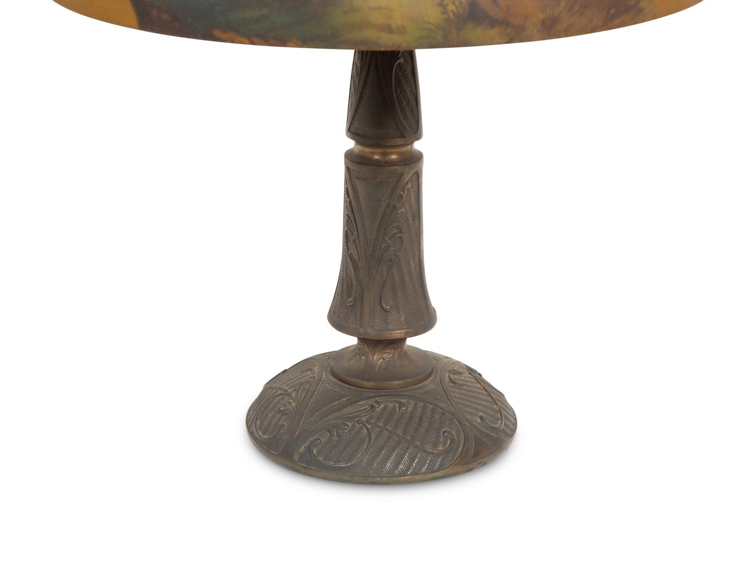 Reverse-painted glass lamp, c. 1910