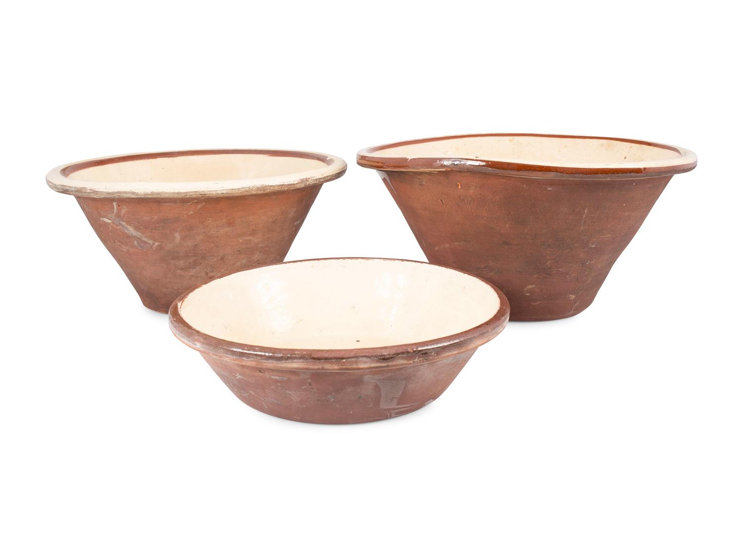 Three Redware Mixing Bowls