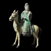 A Chinese Famille Verte Equestrienne Figure, Late Qing/Republic Period 晚清-民國 素三彩騎馬女俑