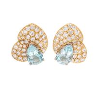 AQUAMARINE AND DIAMOND EARCLIPS