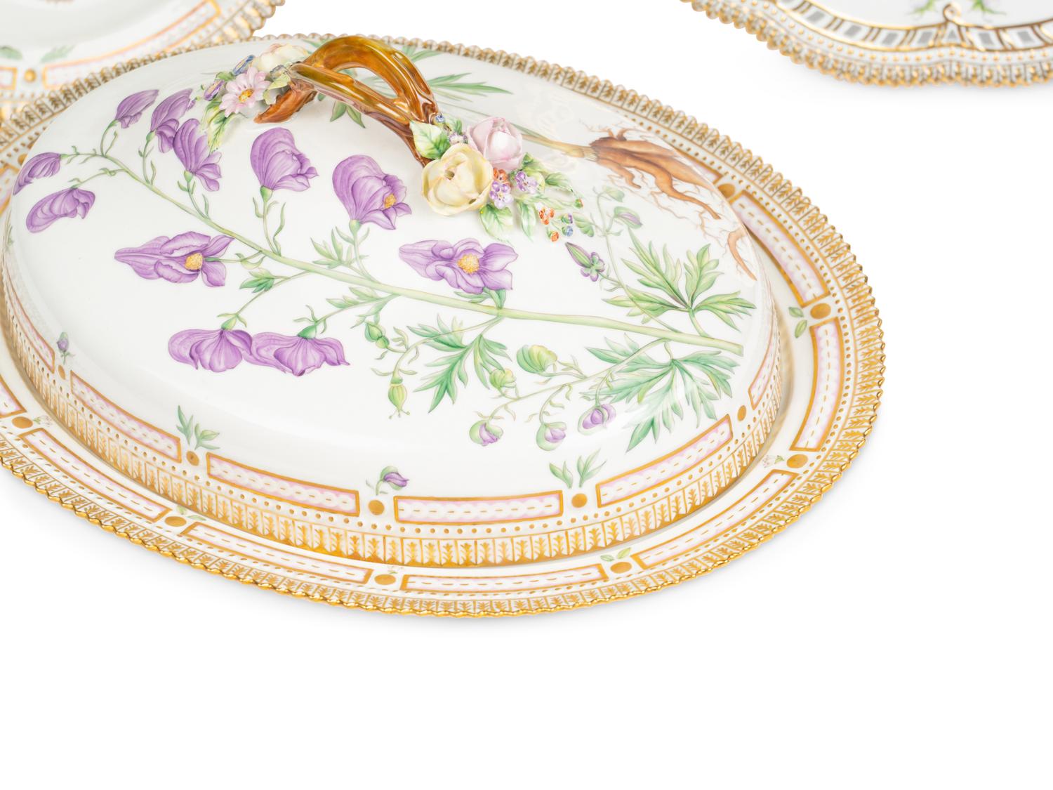 Three Royal Copenhagen Flora Danica Porcelain Serving Articles
