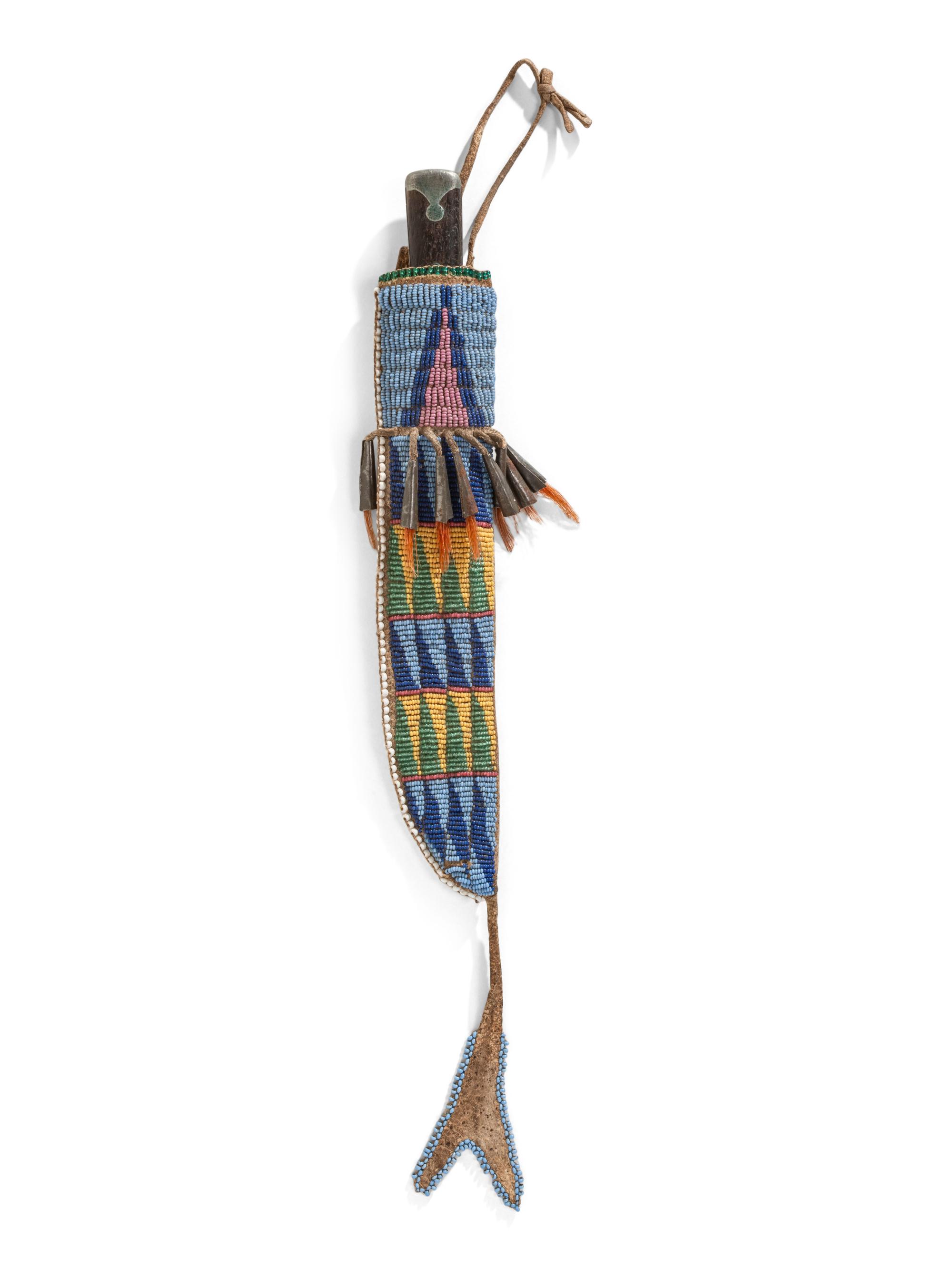 Apsáalooke Beaded Hide Knife Sheath, with Knife