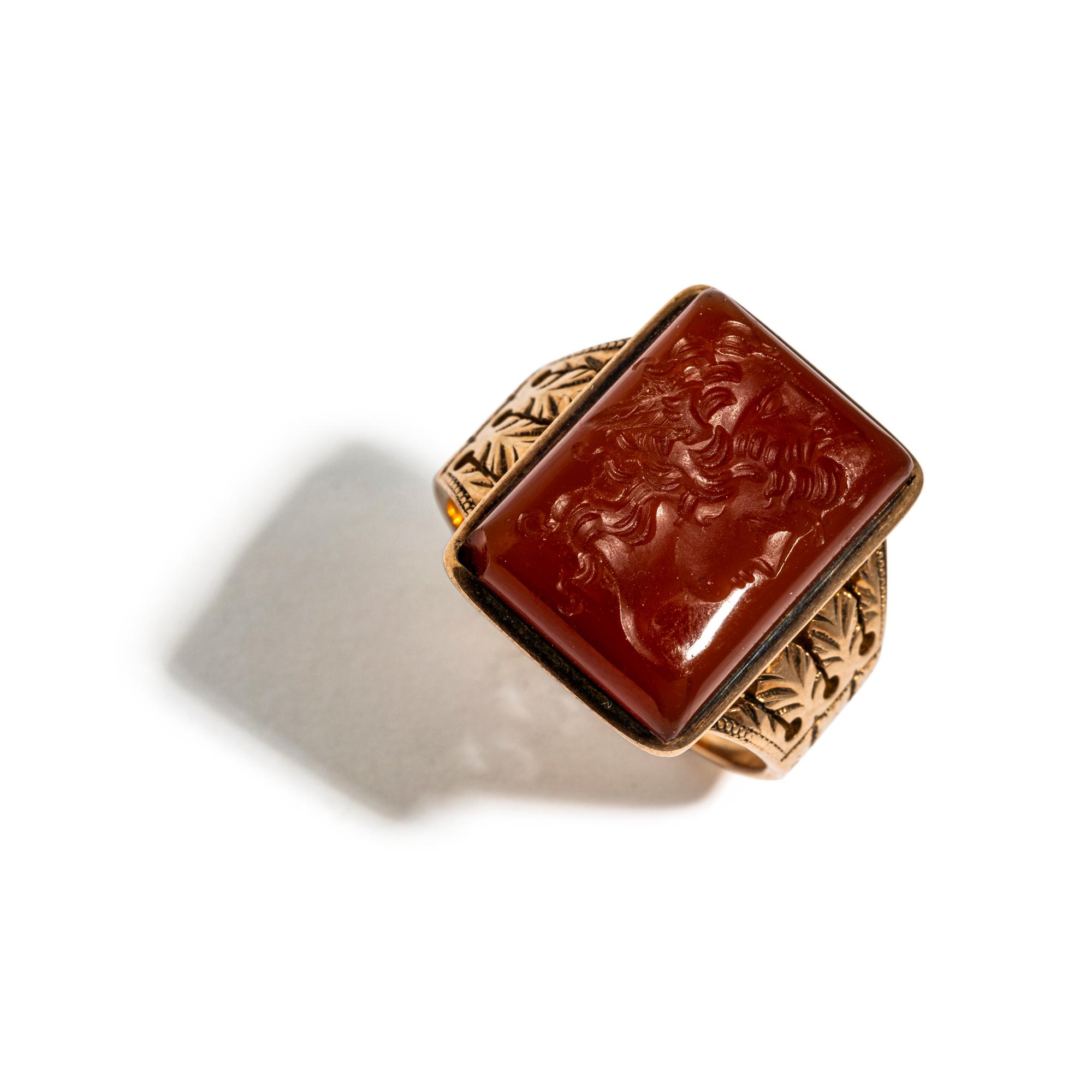 A Neoclassical Gold and Carnelian Ring Stone with a Gryllos
