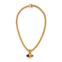 Amethyst, Tourmaline, and Yellow Gold Pendant Necklace