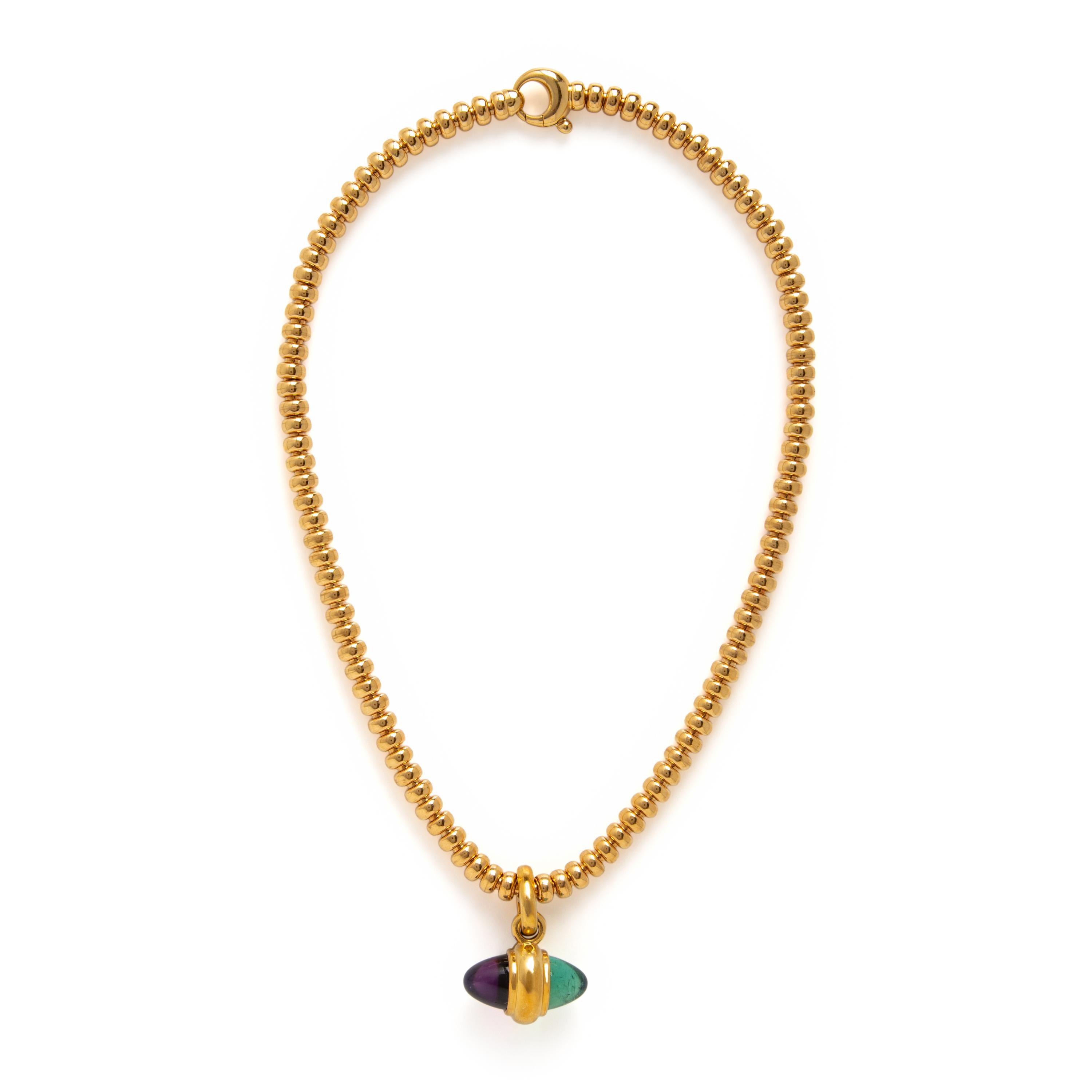 Amethyst, Tourmaline, and Yellow Gold Pendant Necklace