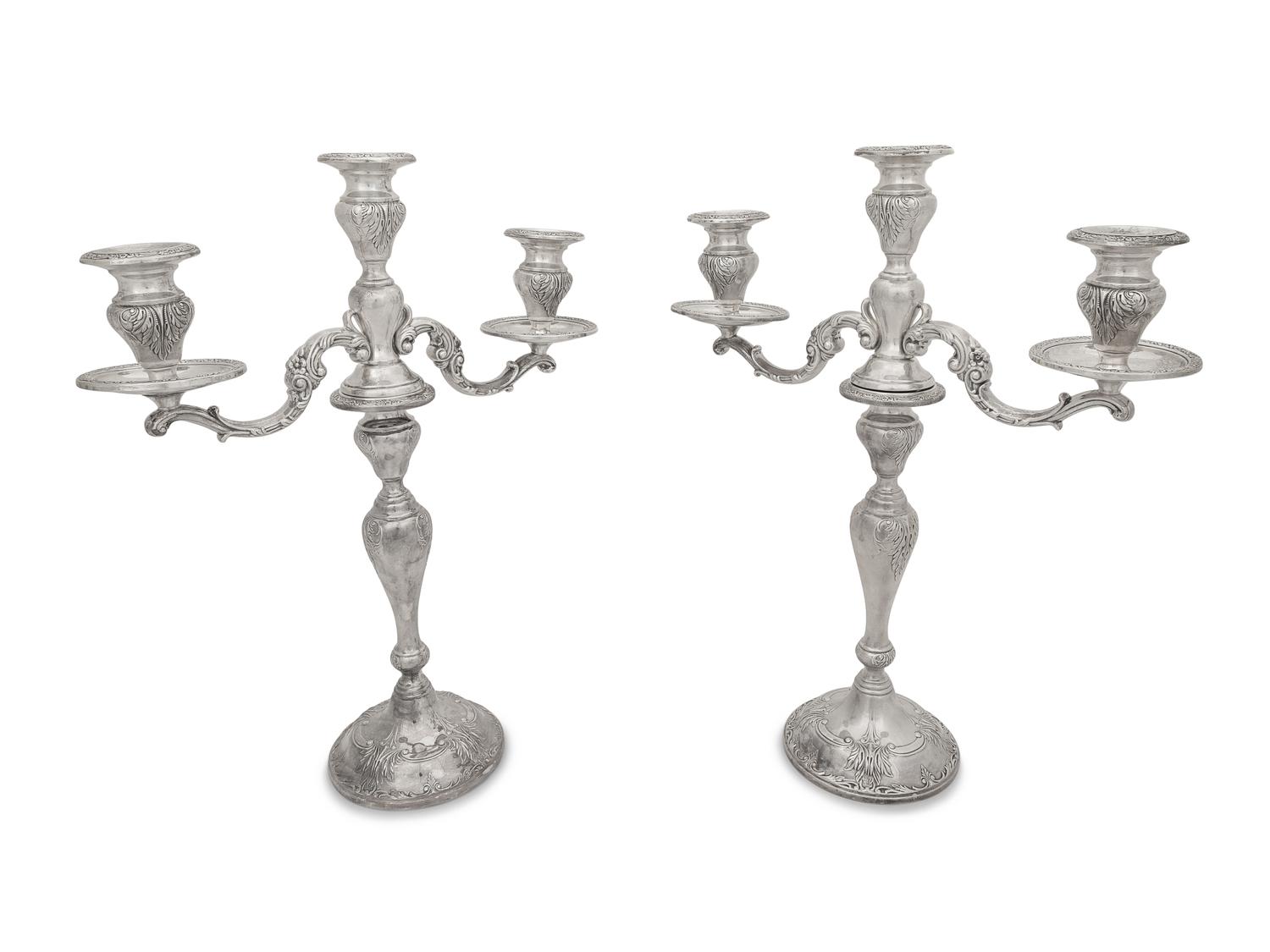 A Pair of American Silver Three-Light Candelabra