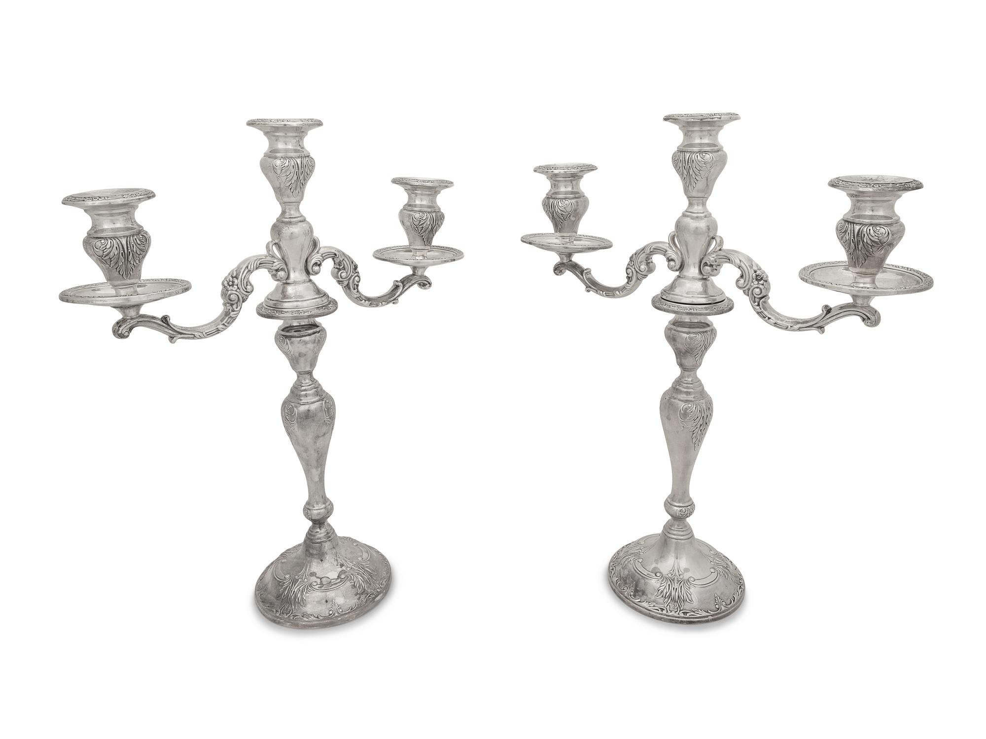 A Pair of American Silver Three-Light Candelabra