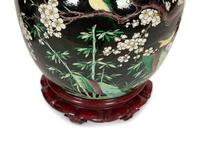 A Pair of Chinese Famille Noir Porcelain Covered Jars Now Mounted as Lamps