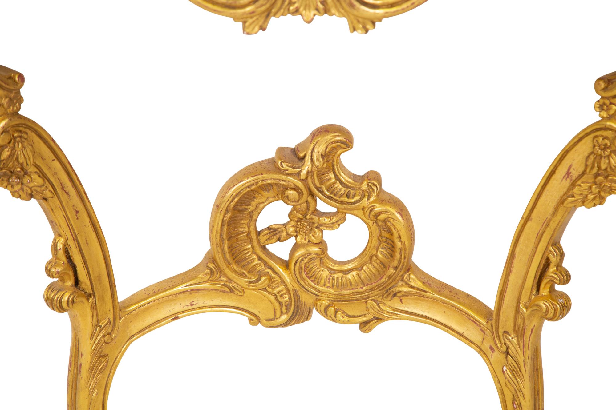 A Pair of Louis XV Style Giltwood Marble-Top Console Tables