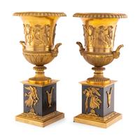 A Pair of Charles X Ormolu and Patinated Bronze Campagna Urns