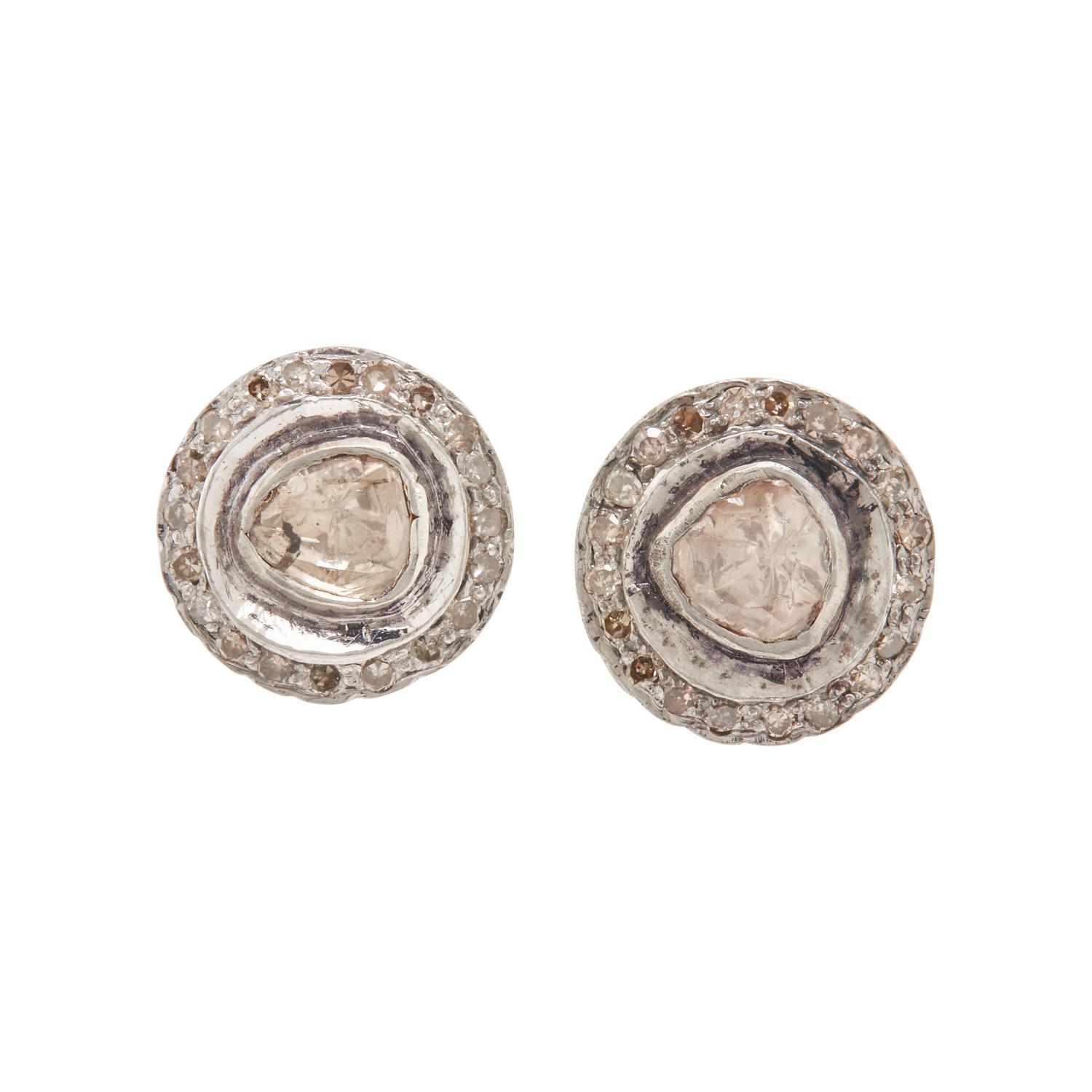 SILVER-TOPPED GOLD AND POLKI CUT DIAMOND EARRINGS