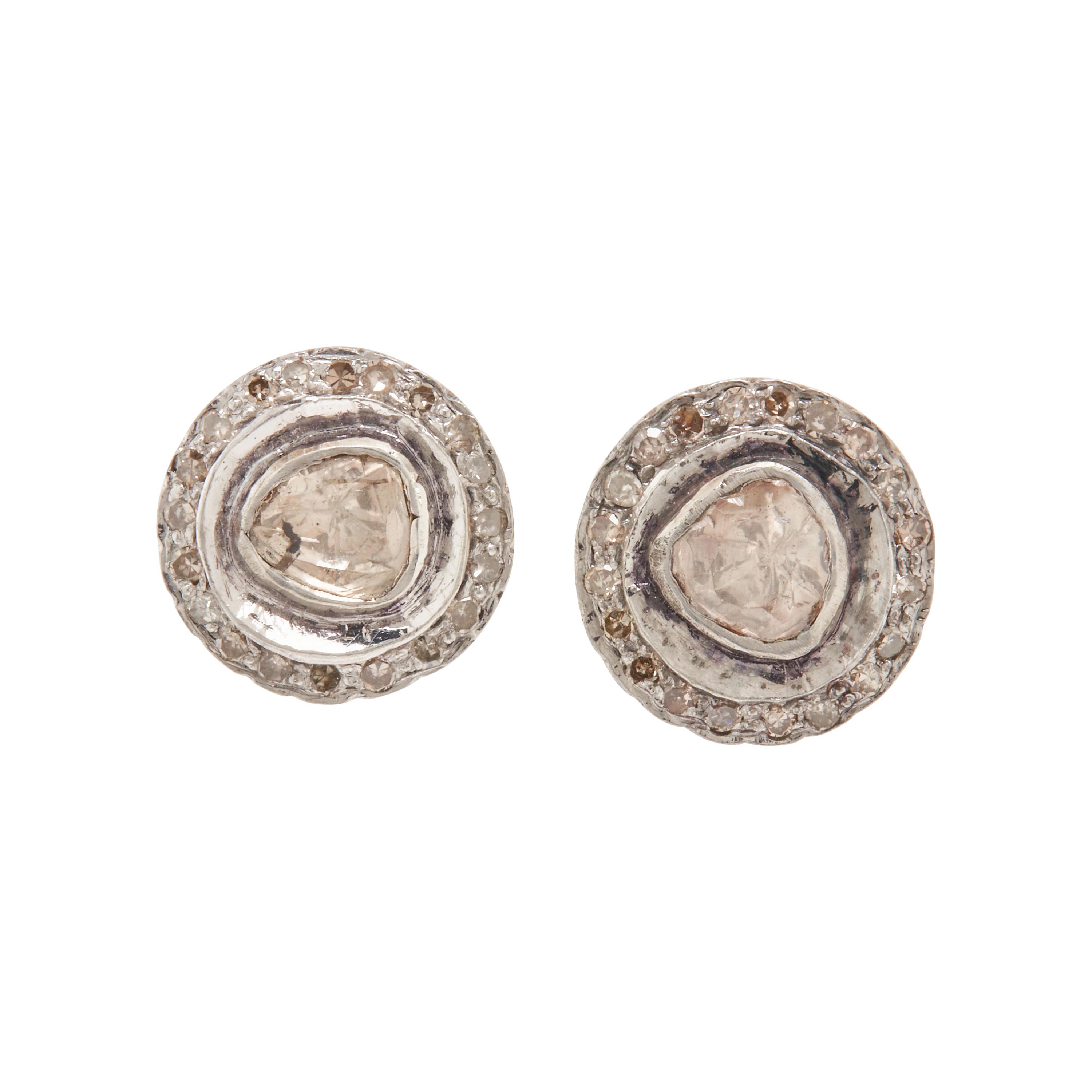 SILVER-TOPPED GOLD AND POLKI CUT DIAMOND EARRINGS
