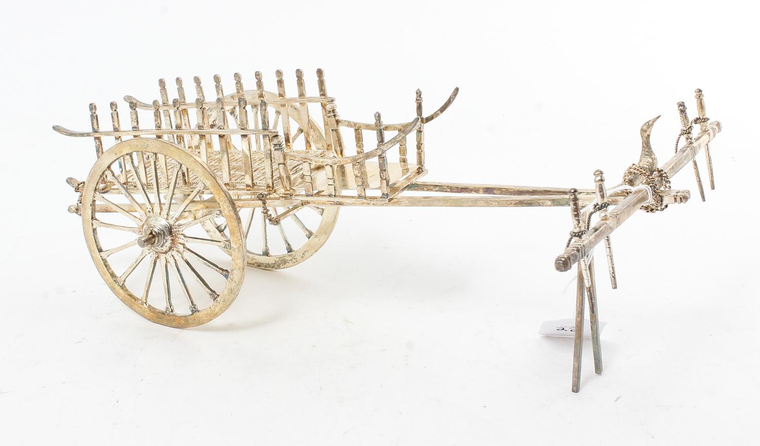 A Silvered Metal Model of an Ox Cart, ,