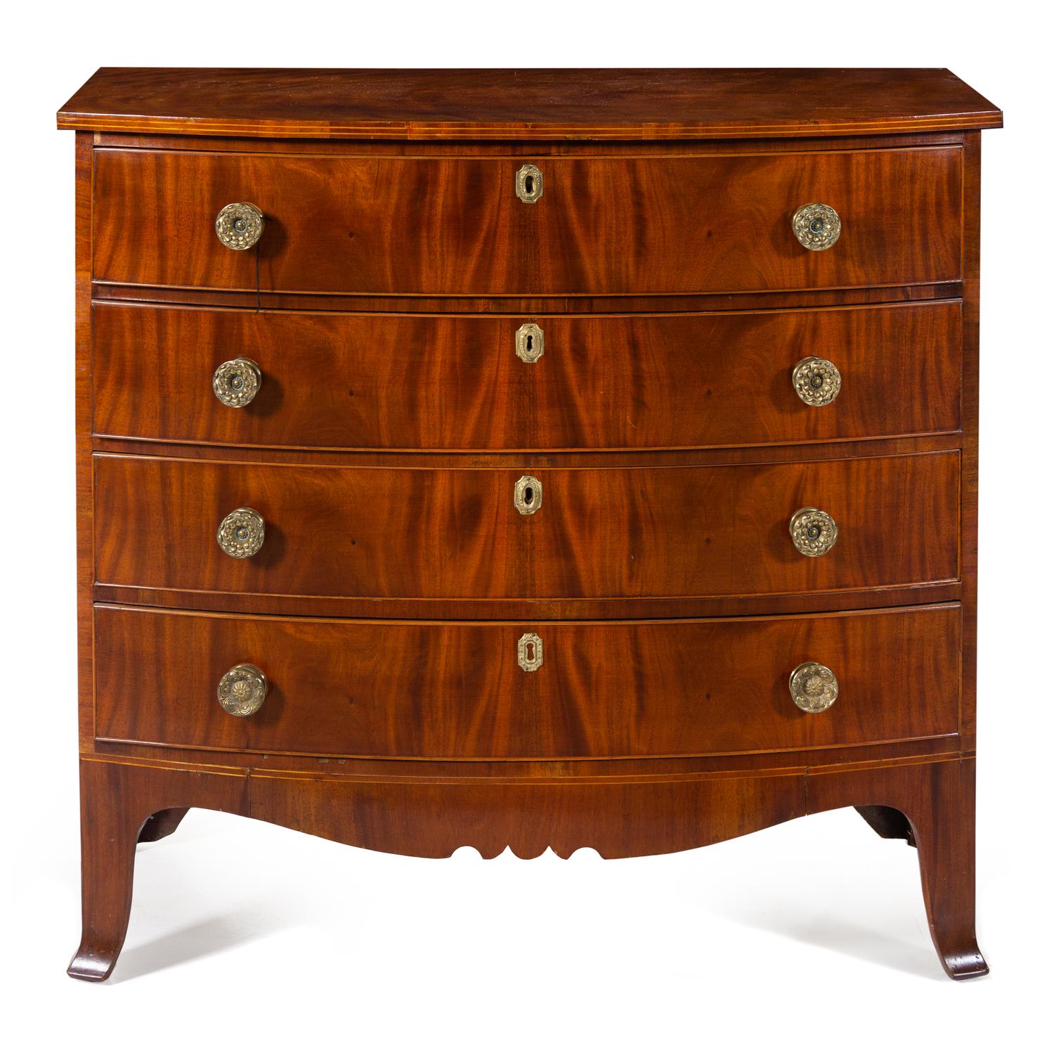 An American Mahogany Chest of Drawers Height 39 x width 42 3/4 x depth 22 inches. — EARLY 19TH CENTURY