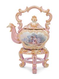 A Vienna Style Porcelain Kettle on Warming Stand