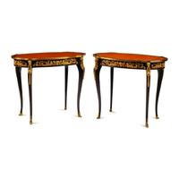 A Pair of Louis XV Style Parquetry and Gilt Bronze Mounted Tables