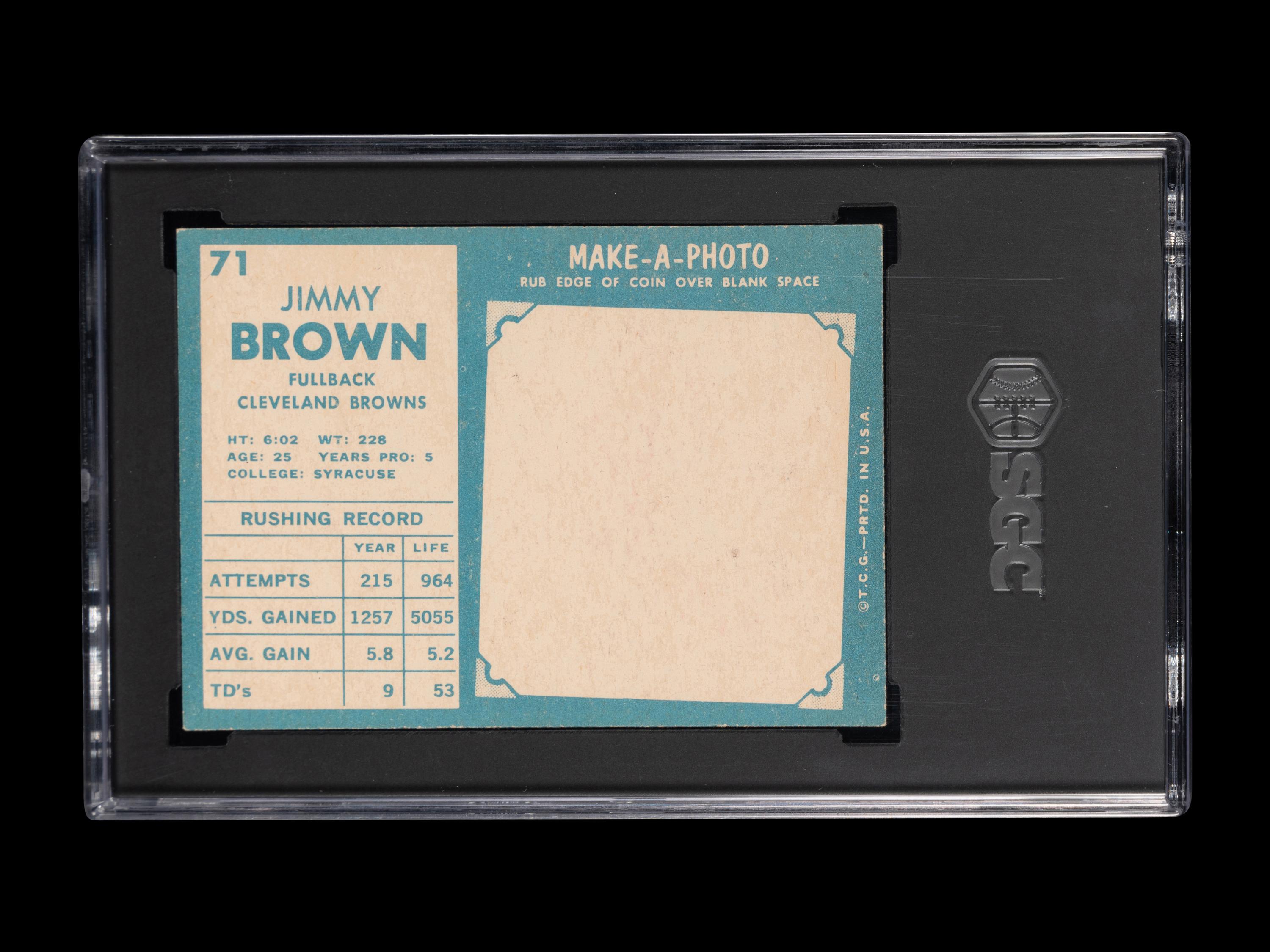 A 1961 Topps Jim Brown Football Card No. 71 (SGC 6 EX/NM)