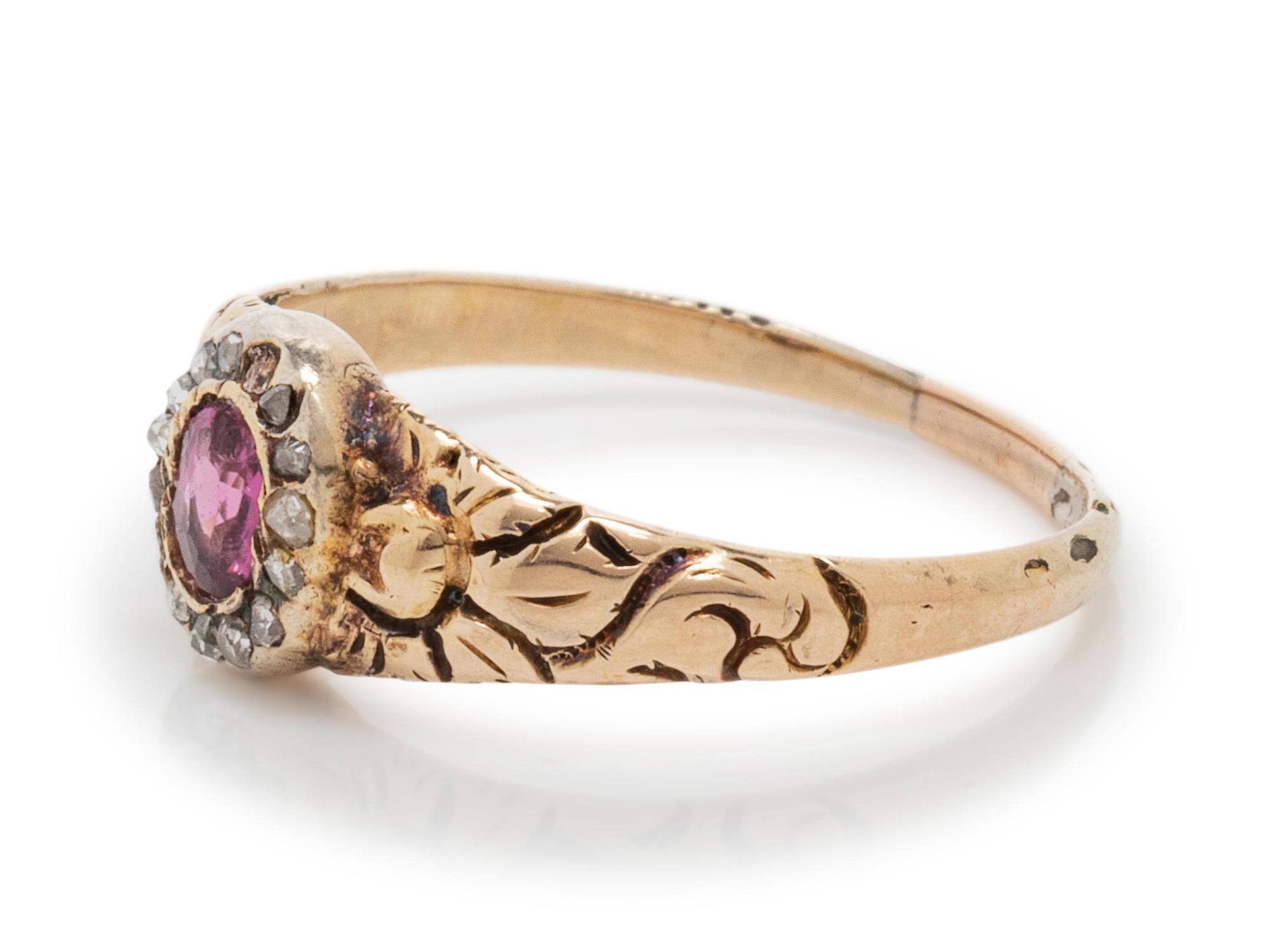 A Victorian Yellow Gold, Amethyst and Diamond Ring,