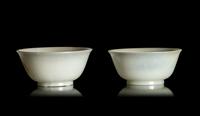 A Matched Pair of Chinese Pale Celadon Jade Bowls