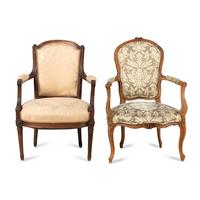 A Louis XV Fauteuil and a Louis XVI Fauteuil