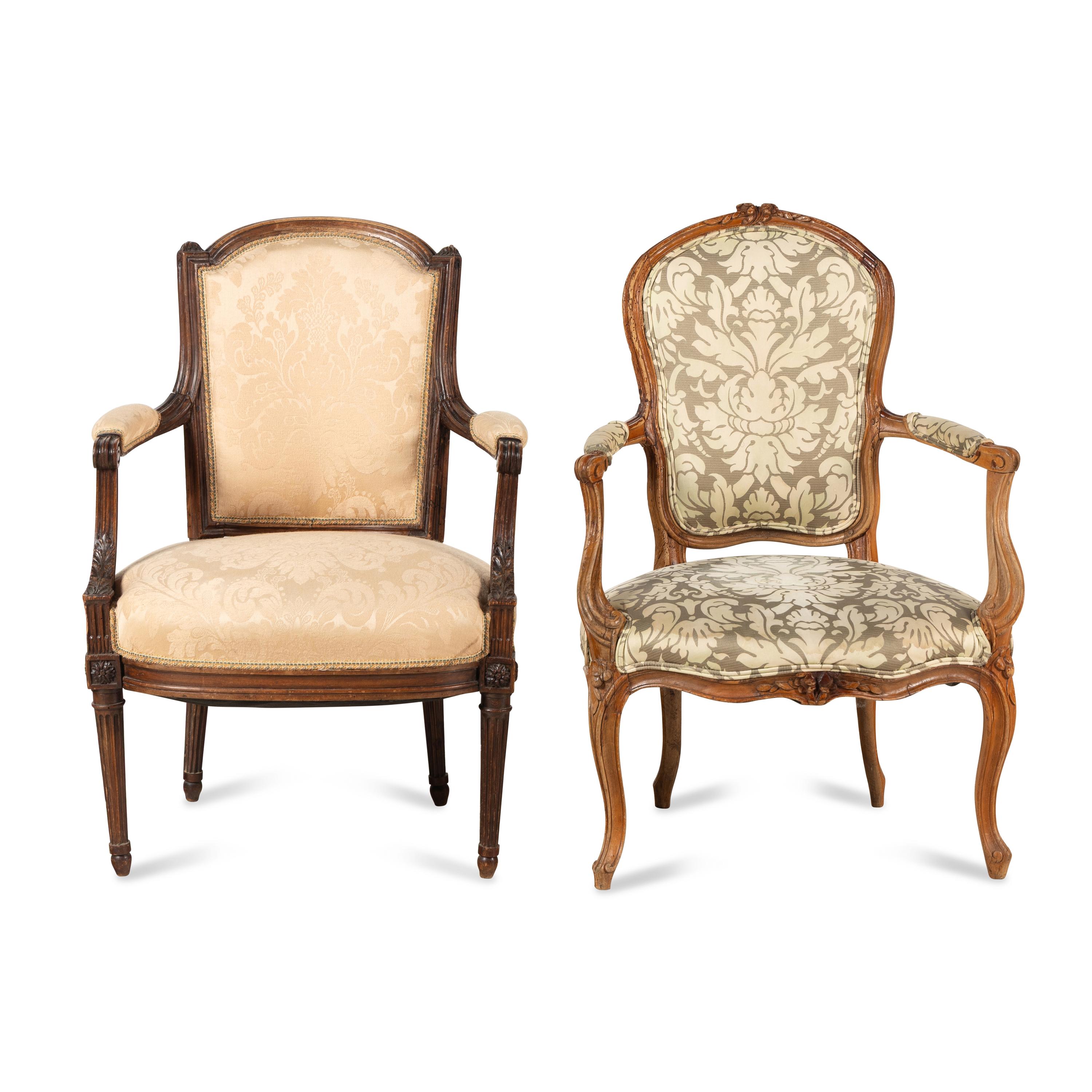 A Louis XV Fauteuil and a Louis XVI Fauteuil