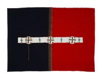 Northern Plains Beaded Hide Blanket Strip, on Trade Cloth Blanket