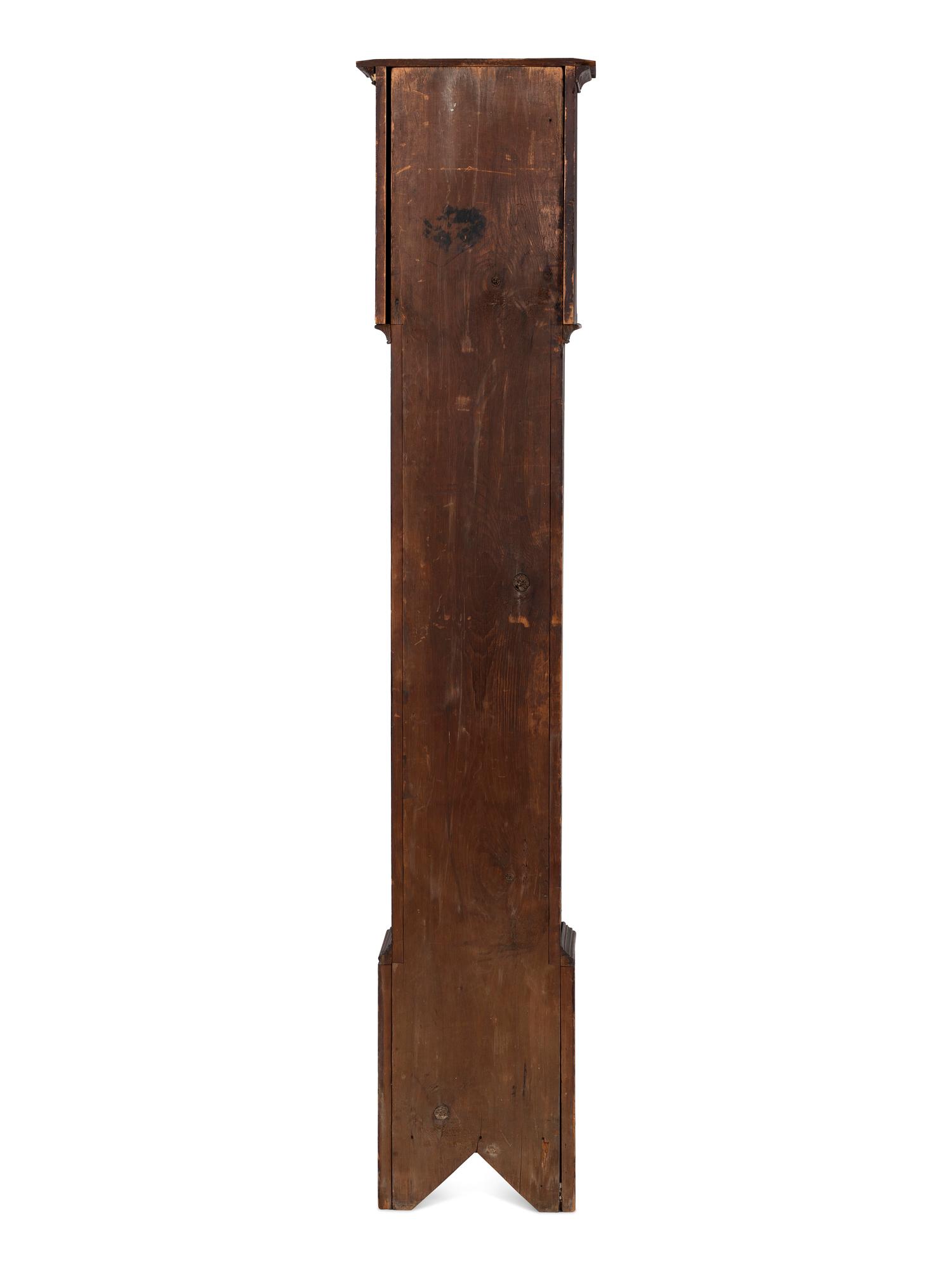 A Country Chippendale Red Painted Pine Wooden Works Tall Case Clock