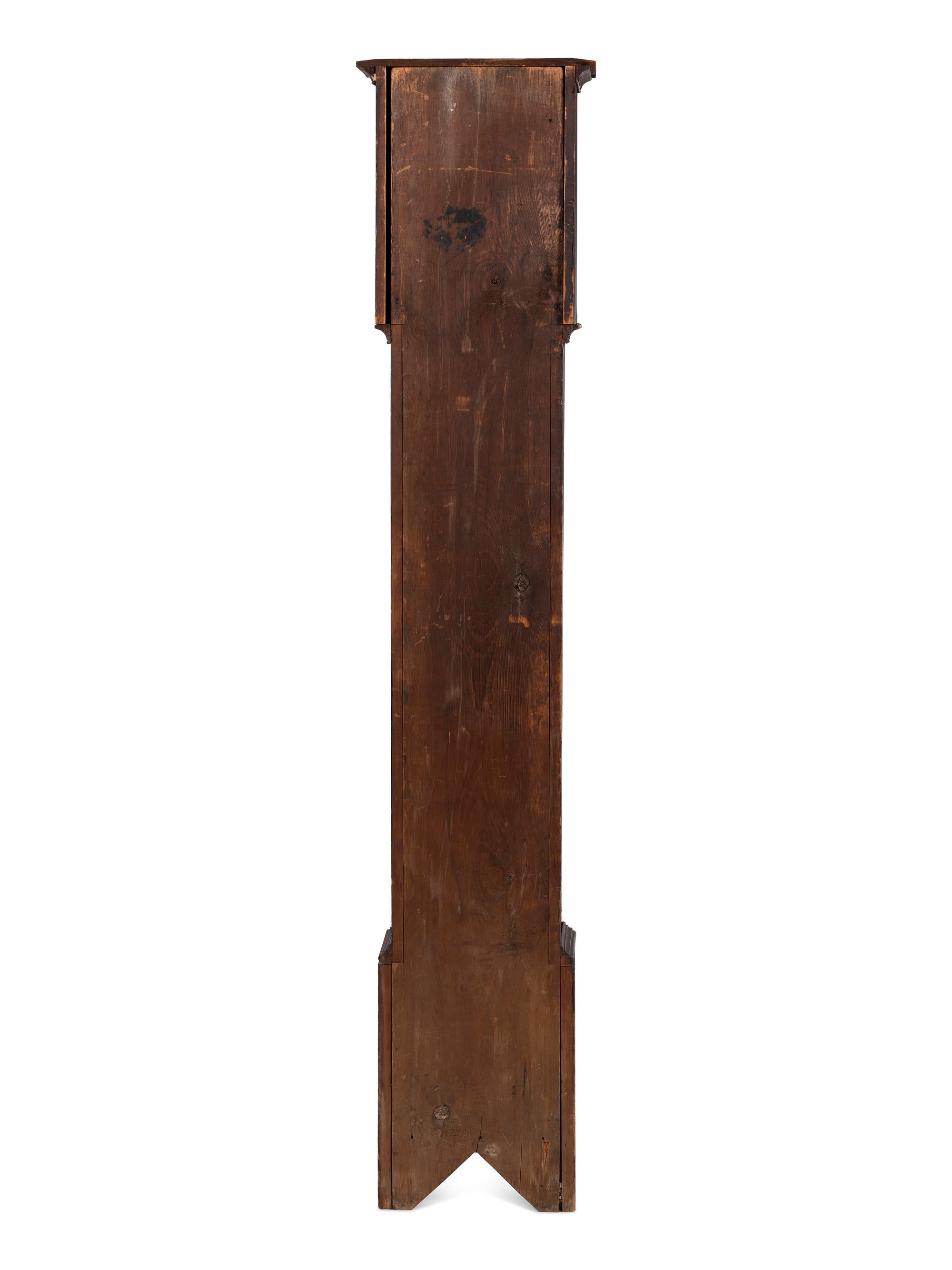 A Country Chippendale Red Painted Pine Wooden Works Tall Case Clock