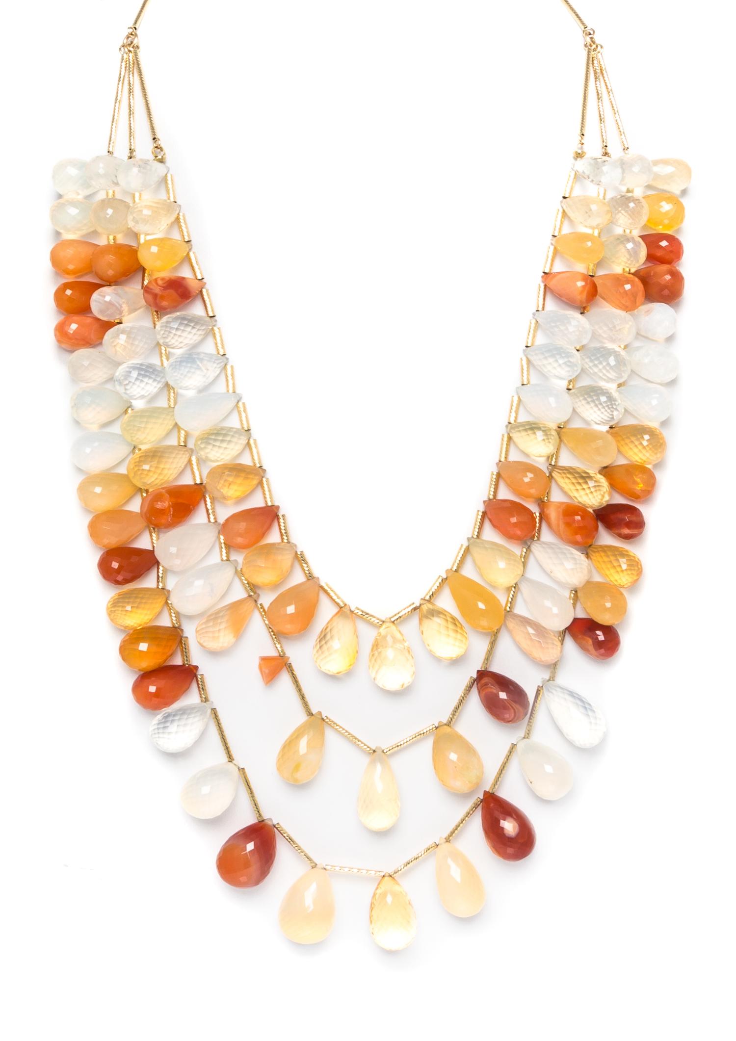 A Yellow Gold and Multi Strand Fire Opal Swag Necklace, 73.70 dwts.