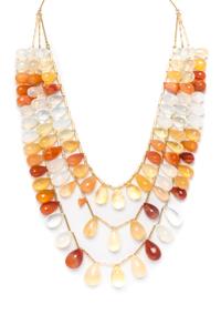 A Yellow Gold and Multi Strand Fire Opal Swag Necklace, 73.70 dwts.