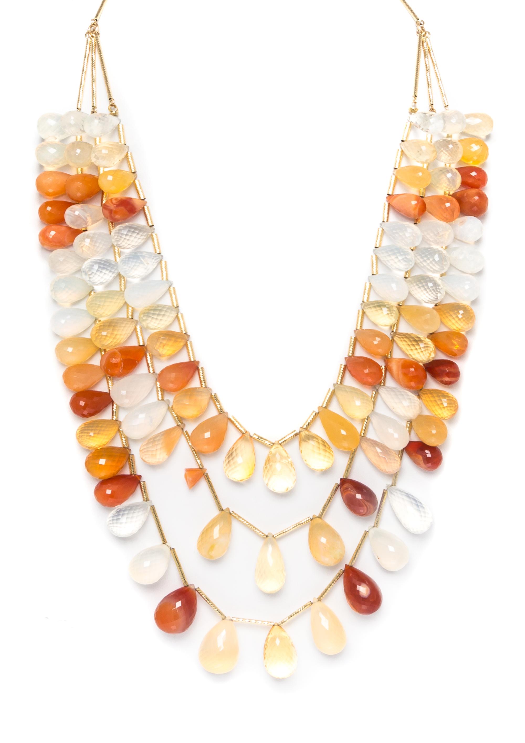 A Yellow Gold and Multi Strand Fire Opal Swag Necklace, 73.70 dwts.