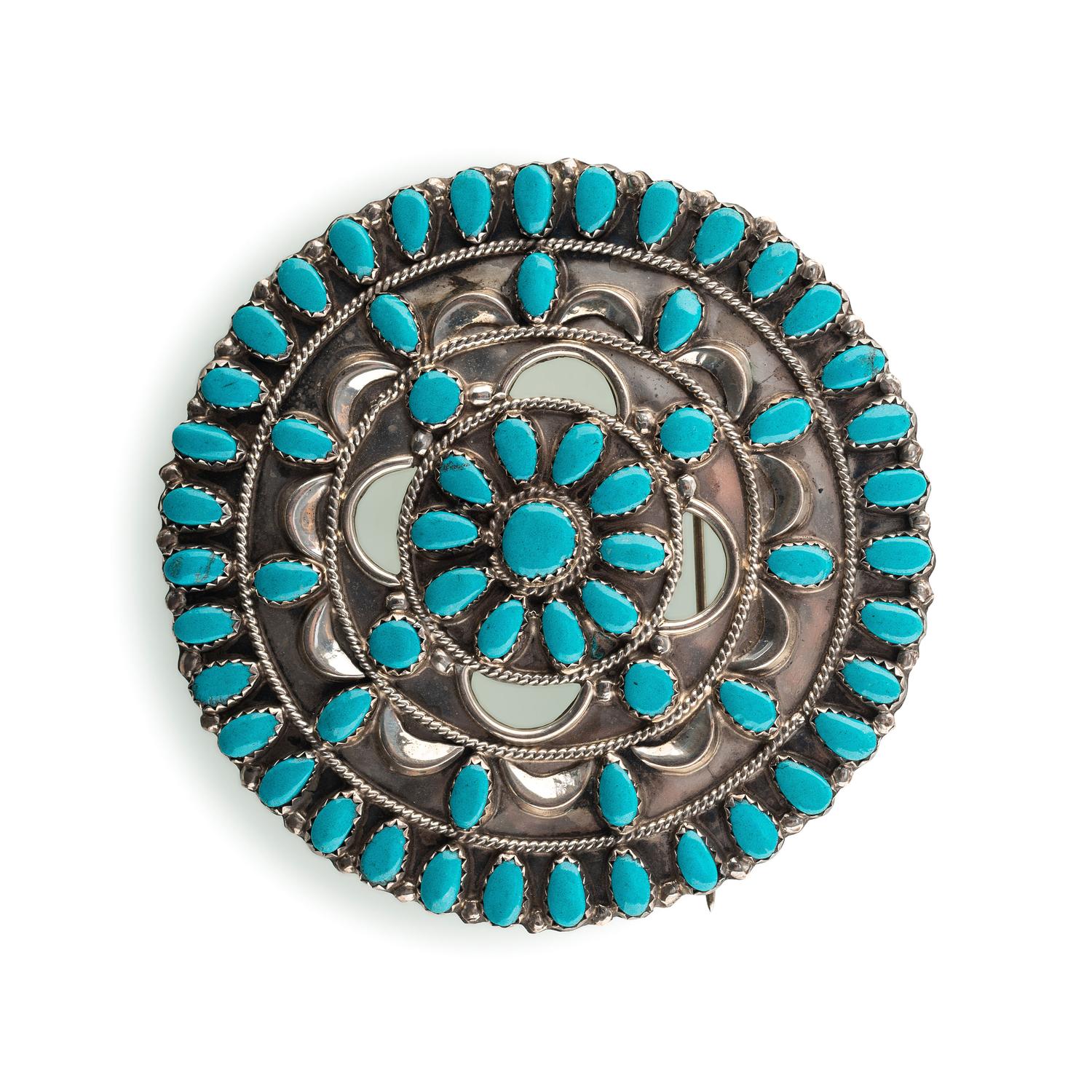 Navajo or Zuni Silver and Petit Point Turquoise Pin / Brooch