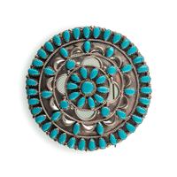 Navajo or Zuni Silver and Petit Point Turquoise Pin / Brooch