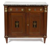 A French Empire Style Mahogany Marble Top Server Height 36 1/2 x width 40 1/2 x depth 22 1/4 inches. — LATE 19TH CENTURY