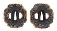 Two Gilt Decorated Iron Tsubas Height of taller 3 inches. — 19TH CENTURY
