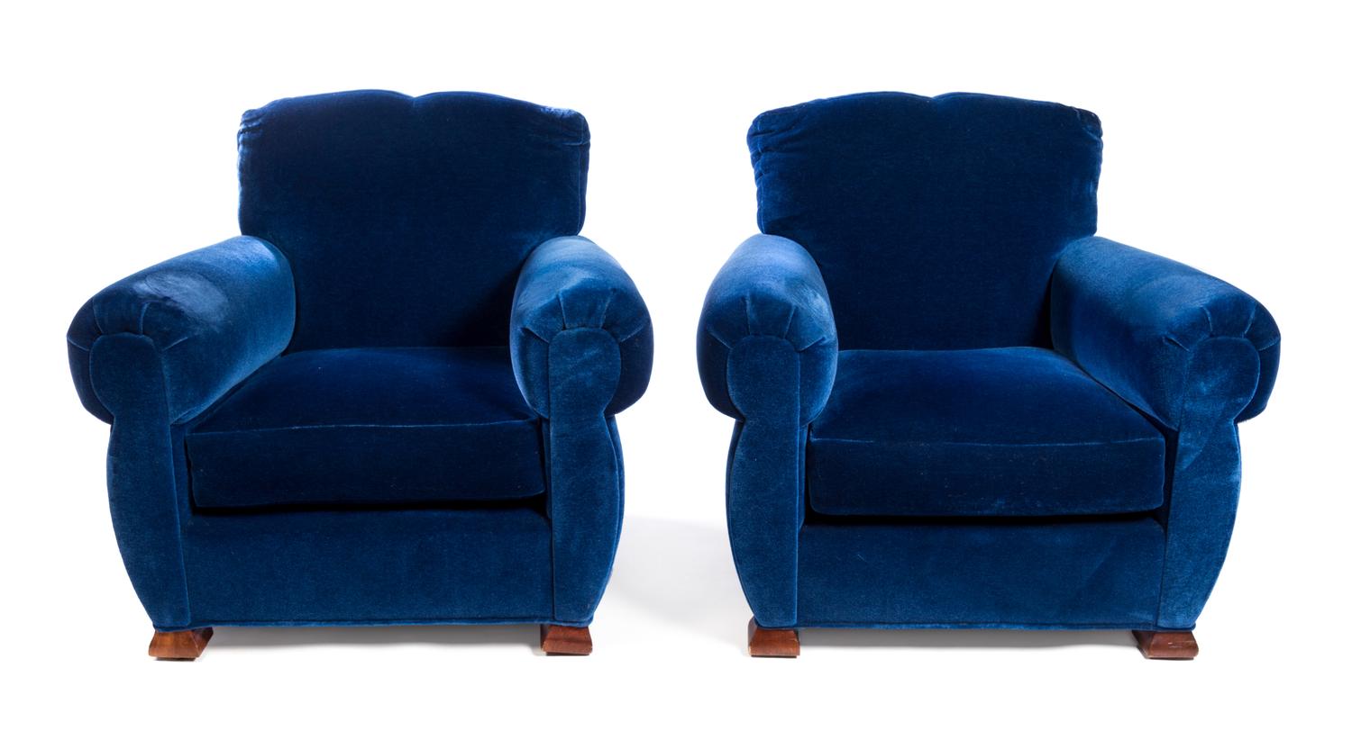 A Pair of Art Deco Style Club Chairs Height 33 inches. — LATE 20TH CENTURY