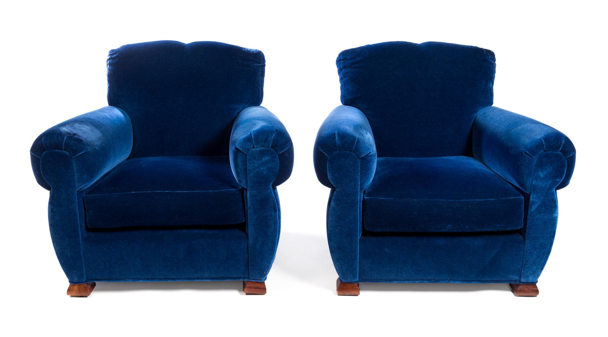 A Pair of Art Deco Style Club Chairs Height 33 inches. — LATE 20TH CENTURY