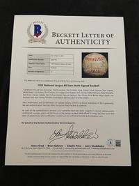 A 1955 All Star Game National League Team Signed Autograph Baseball Featuring Hank Aaron, Ernie Banks and Willie Mays (Beckett Authentication Services Letter BAS Certified)